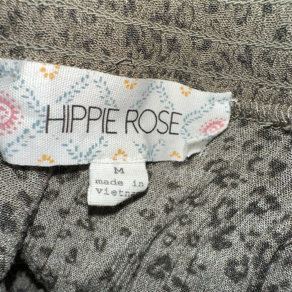 Women's Hippie Rose Blouse Size M Green Animal Print Long Sleeve - Picture 3 of 10